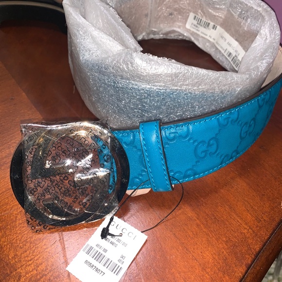 Guccissima Teal leather belt. Size 80-32 - Picture 1 of 13